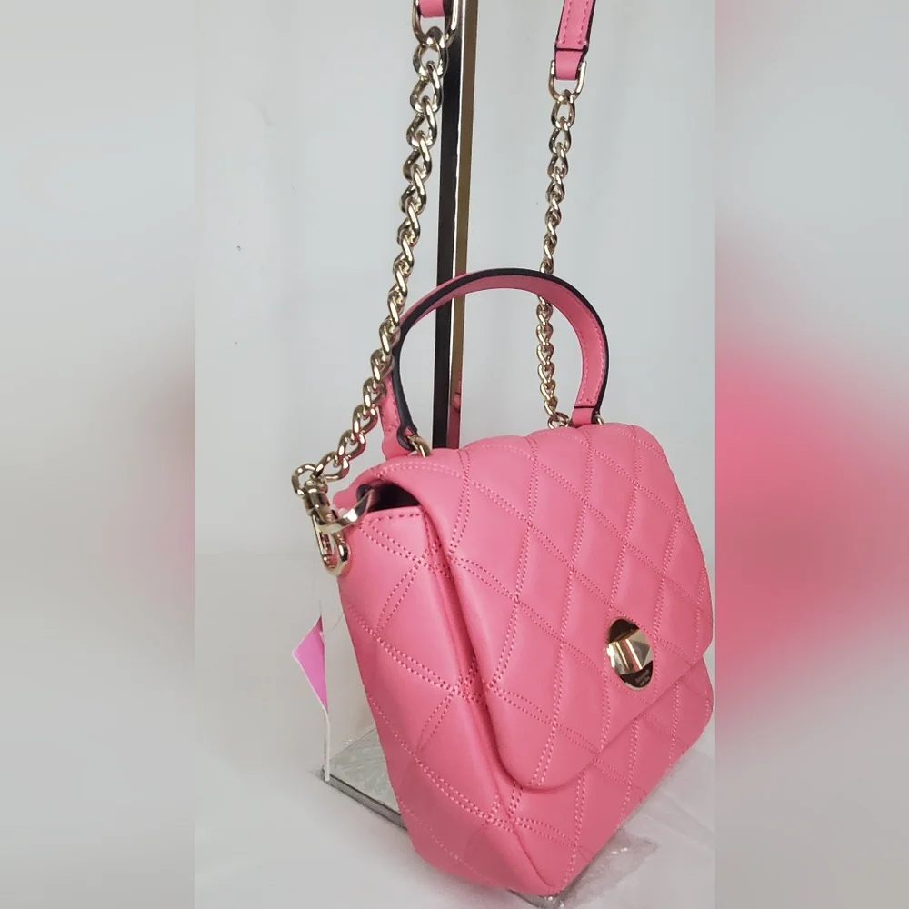 NWT Kate Spade -Small Quilted Pink Crossbody Handbag Bag with Silver Hardware - Picture 6 of 14